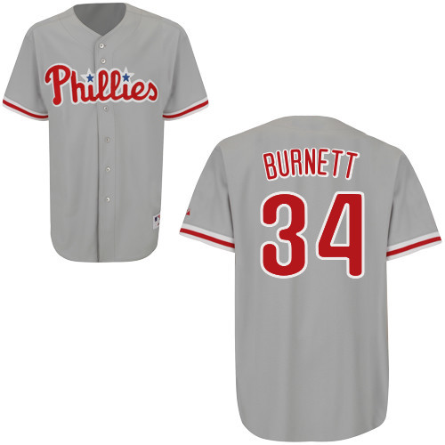 A-J Burnett #34 mlb Jersey-Philadelphia Phillies Women's Authentic Road Gray Cool Base Baseball Jersey